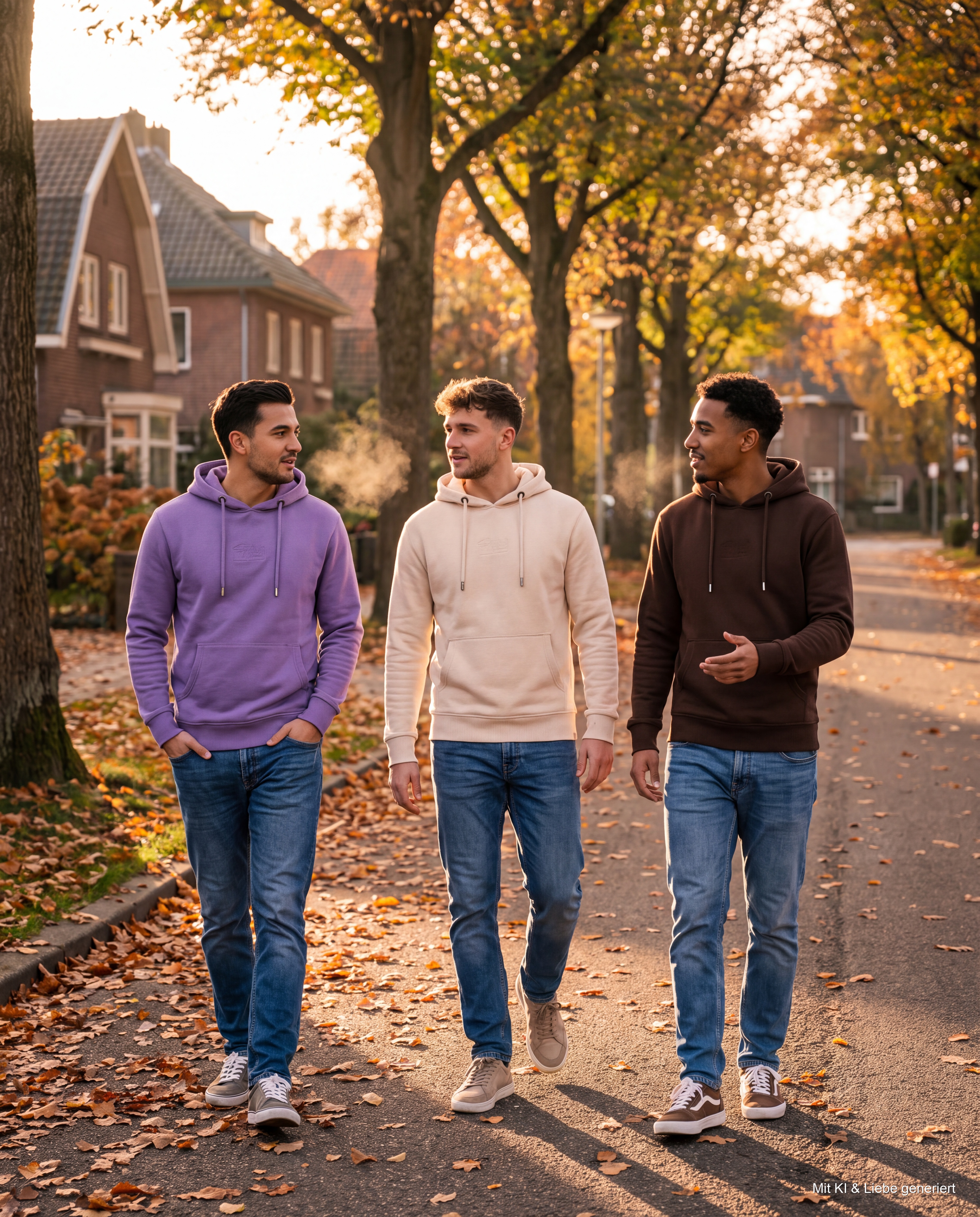 Cornelius, Falk und Theodor in Colorpop-Hoodies unterwegs